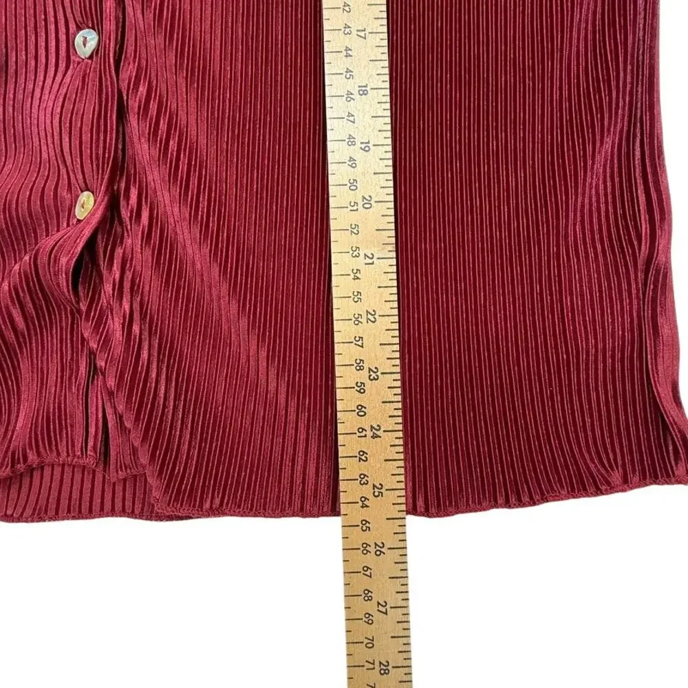 Waverles Pleated 2 Piece Set Burgundy Button Shirt Pants S Resort Lounge - Picture 9 of 16